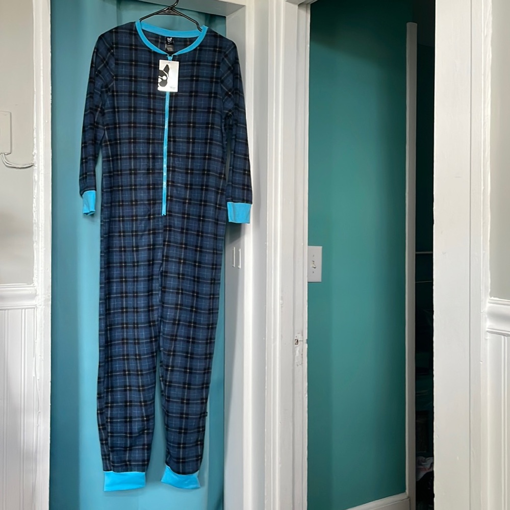 Silver Paw Human blue plaid onesie